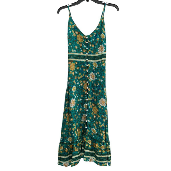 SOLD 🔴 Boho Buys long dress Printed floral fits XS, S green yellow blue - Picture 3 of 16